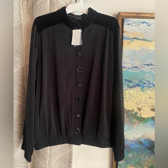 Susan Graver Artisan Bomber Jacket  Womens  Size 16 Peachskin Statement Button - Picture 3 of 14